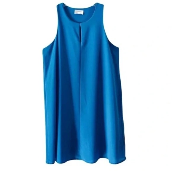 Everly | Blue Sleeveless A-Line Keyhole Minimalist Mini Shift Dress, Large - Picture 1 of 5